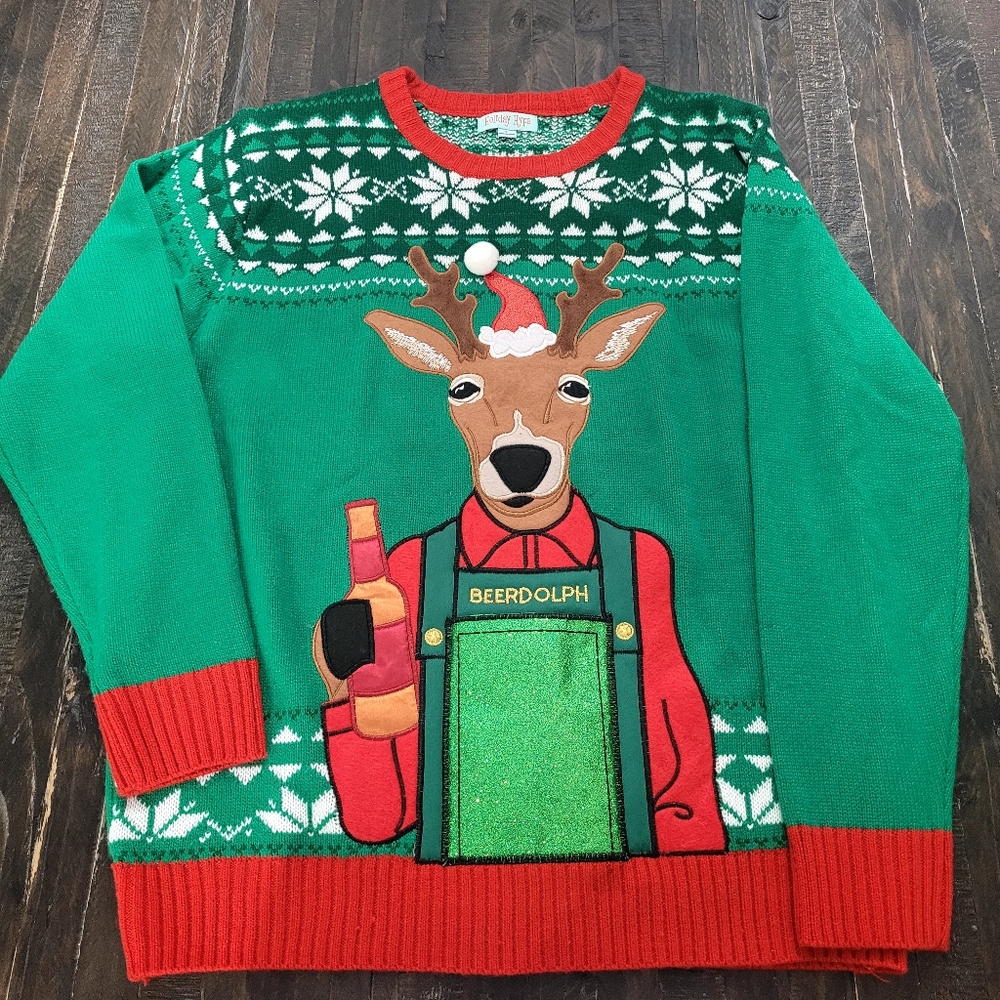 Ugly Christmas Sweater Beerdolph W/ Pocket Size XL